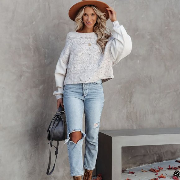 VICI Womens NWOT Chandy Cotton Blend Cable Knit Sweater MEDIUM Relaxed F… - Picture 6 of 13